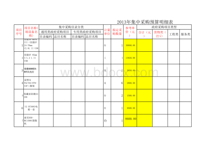 摄影设备清单2表格文件下载.xls_第1页