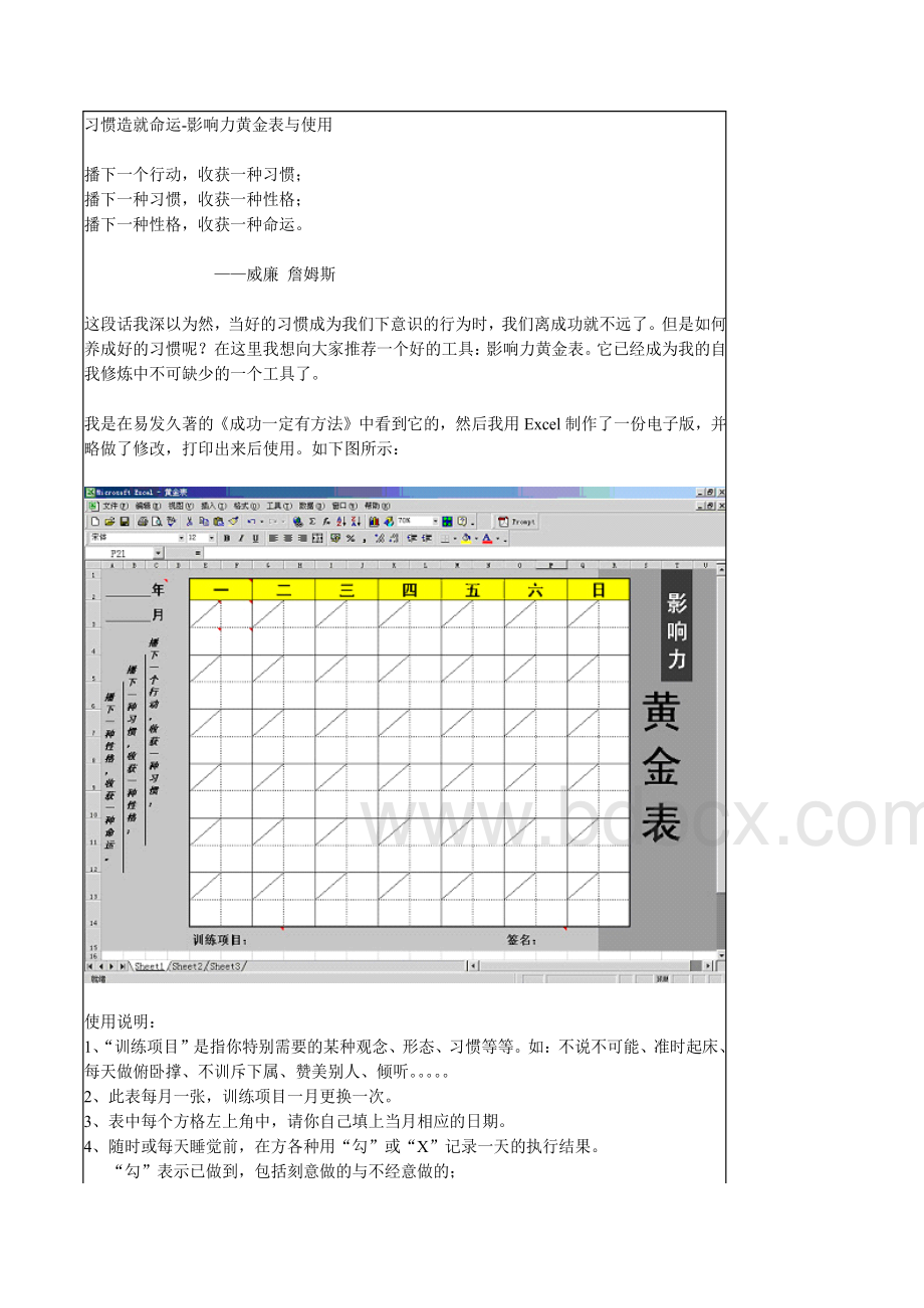 习惯造就命运-影响力黄金表与使用表格文件下载.xls_第2页