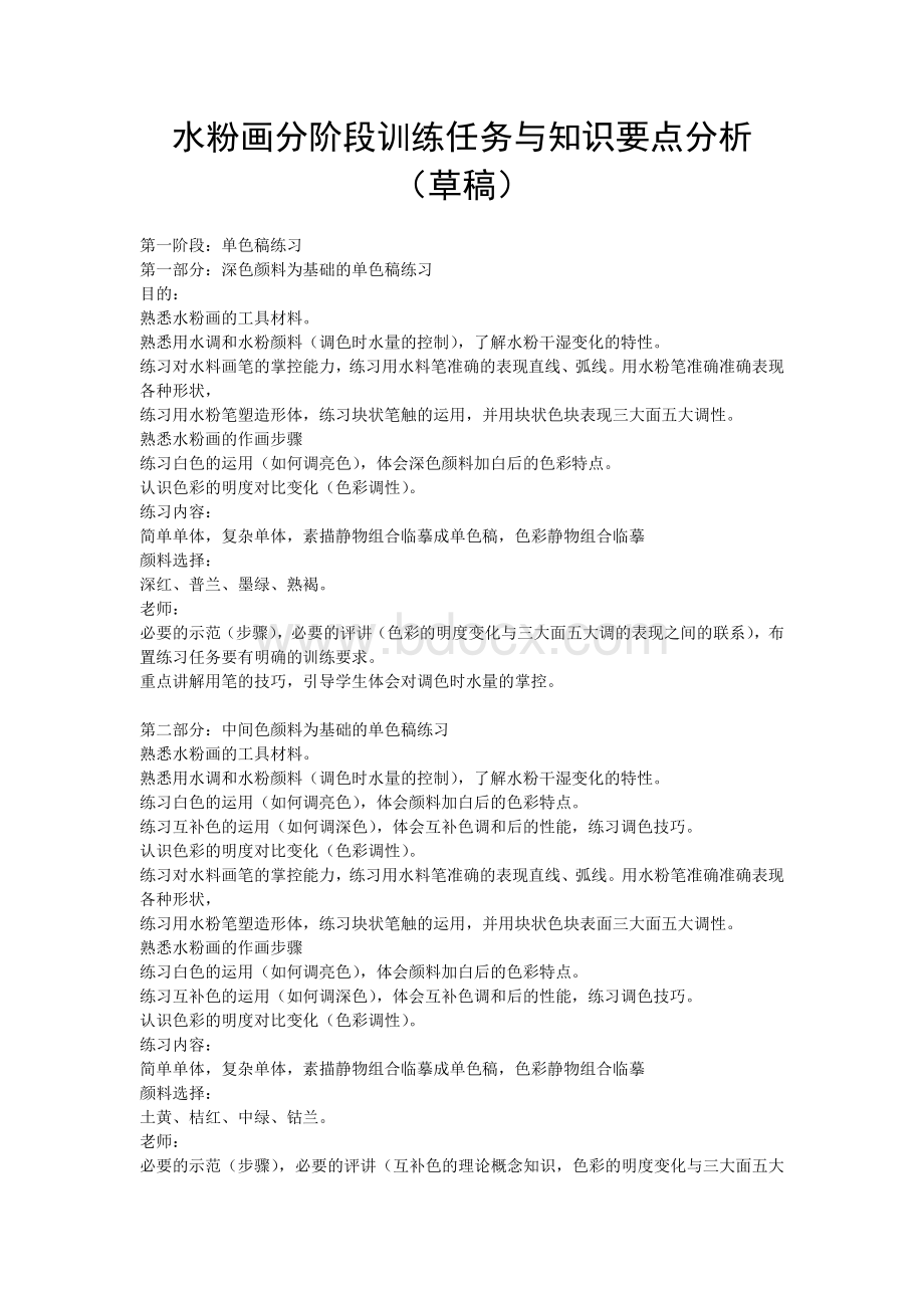 水粉画分阶段训练任务与知识要点分析.docx