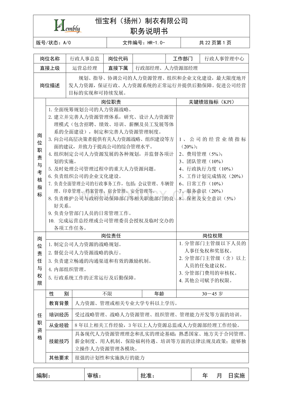 岗位说明书(运营卷).doc_第1页