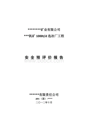 最新钒矿选矿厂安全预评价报告实例Word文档下载推荐.doc