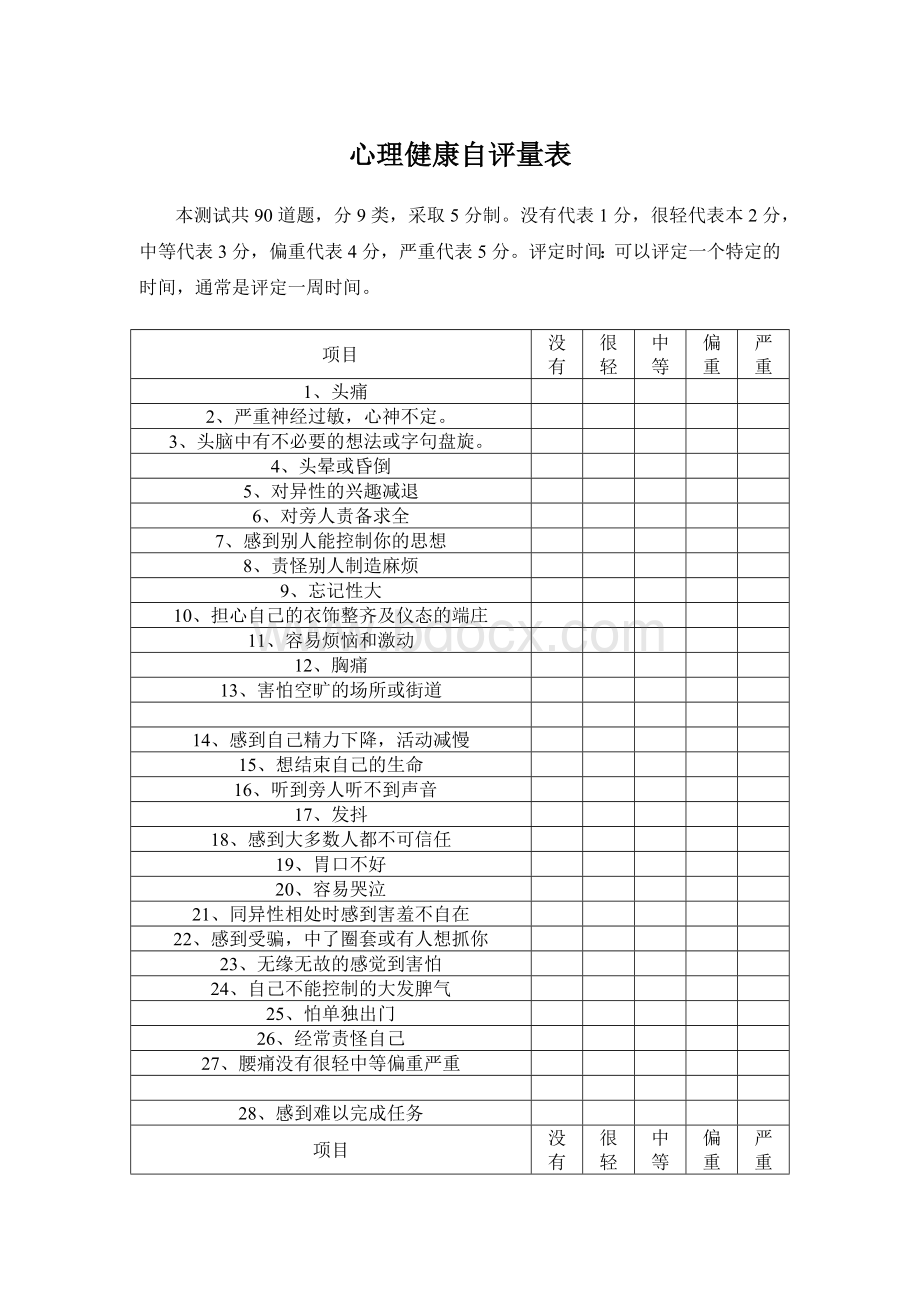 心理健康自评量表Word文档格式.docx_第1页