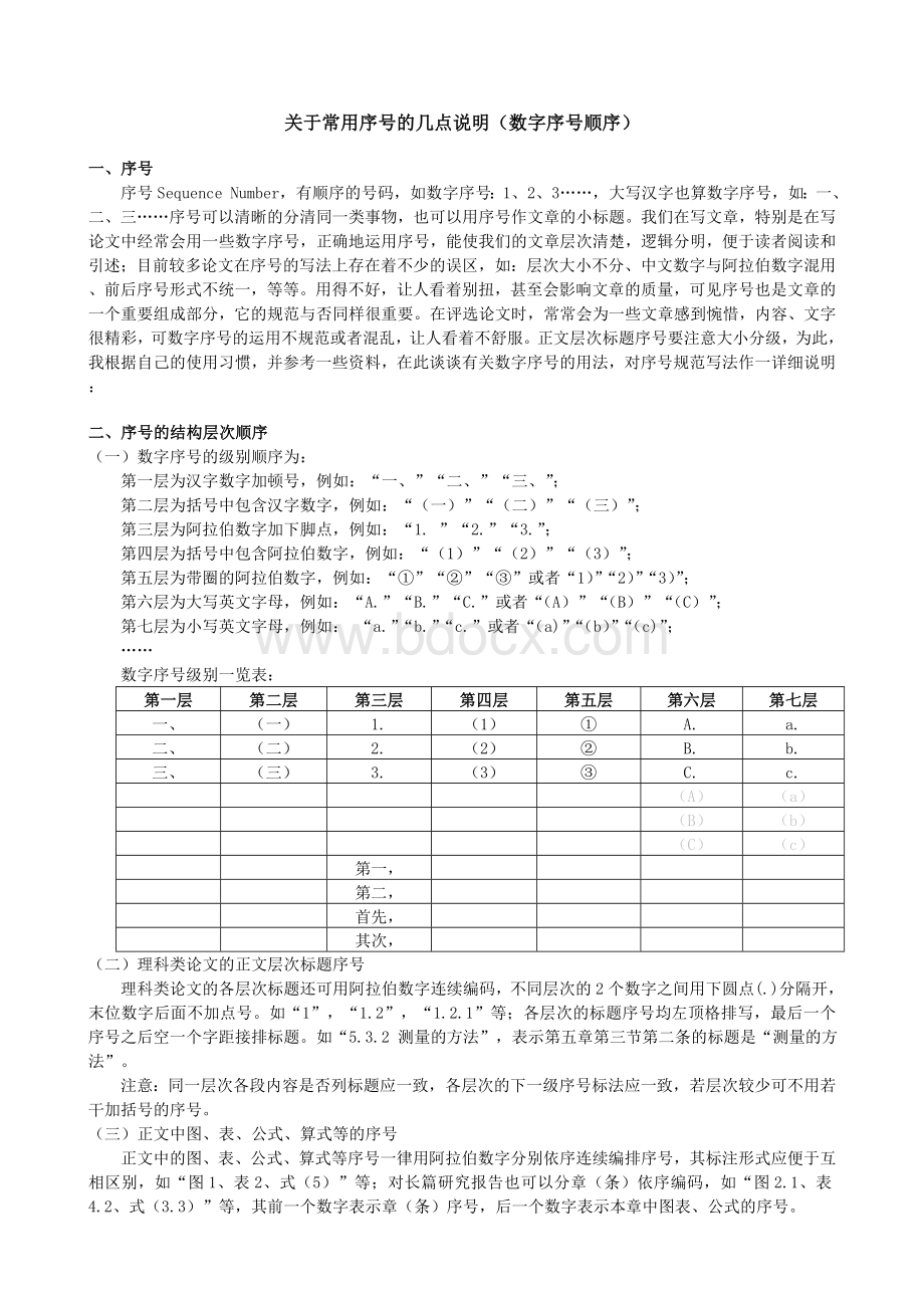 文章序号的结构层次顺序Word文档下载推荐.doc