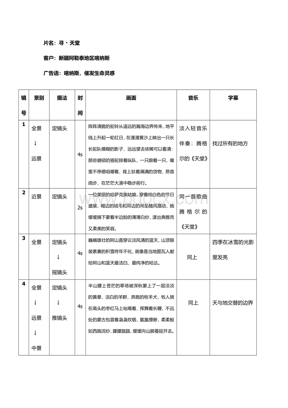 影视广告分镜头脚本模板.doc_第1页