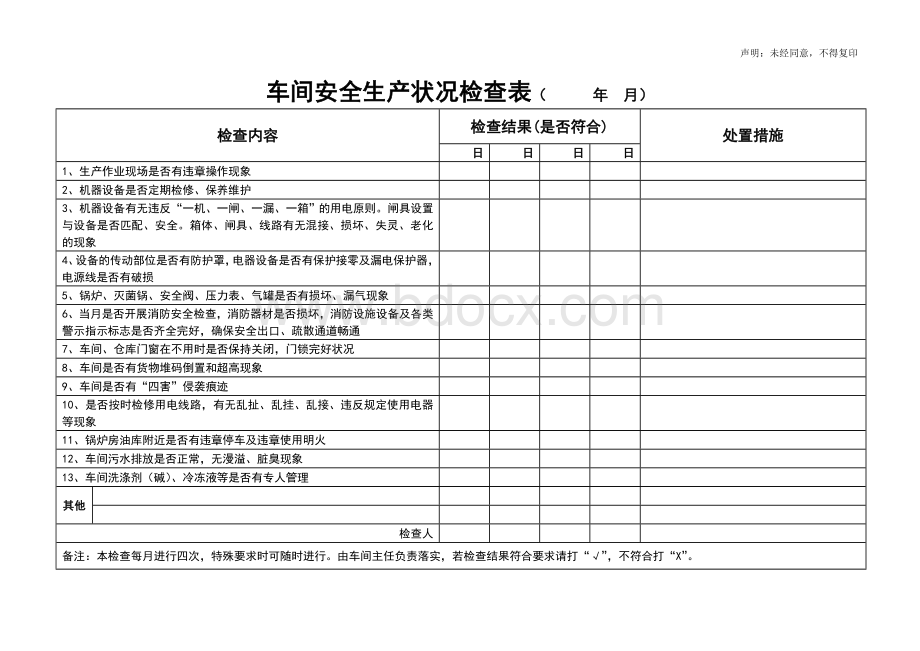 车间安全生产检查记录Word格式文档下载.doc_第1页