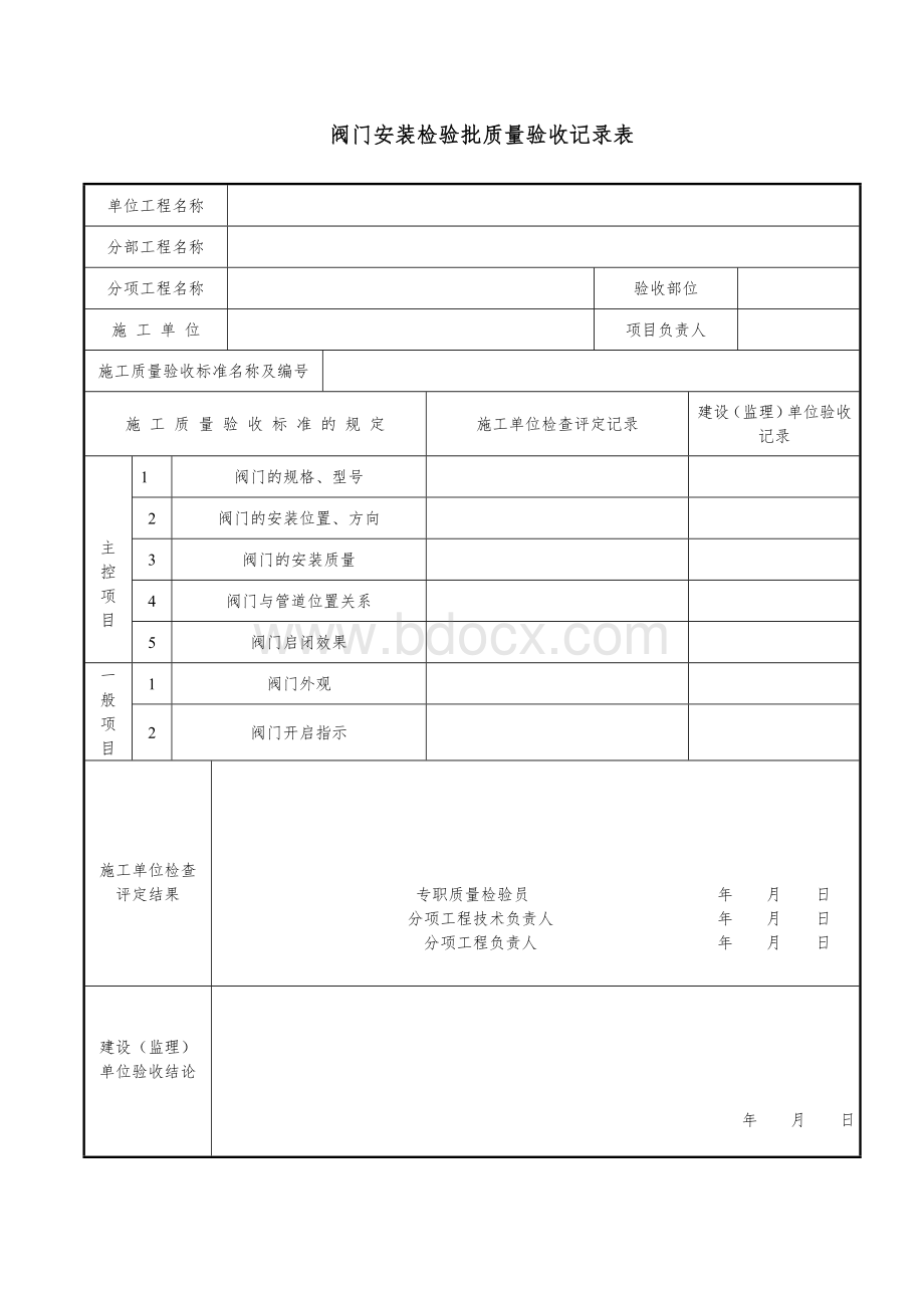 阀门安装检验批质量验收记录表Word文档下载推荐.doc_第1页