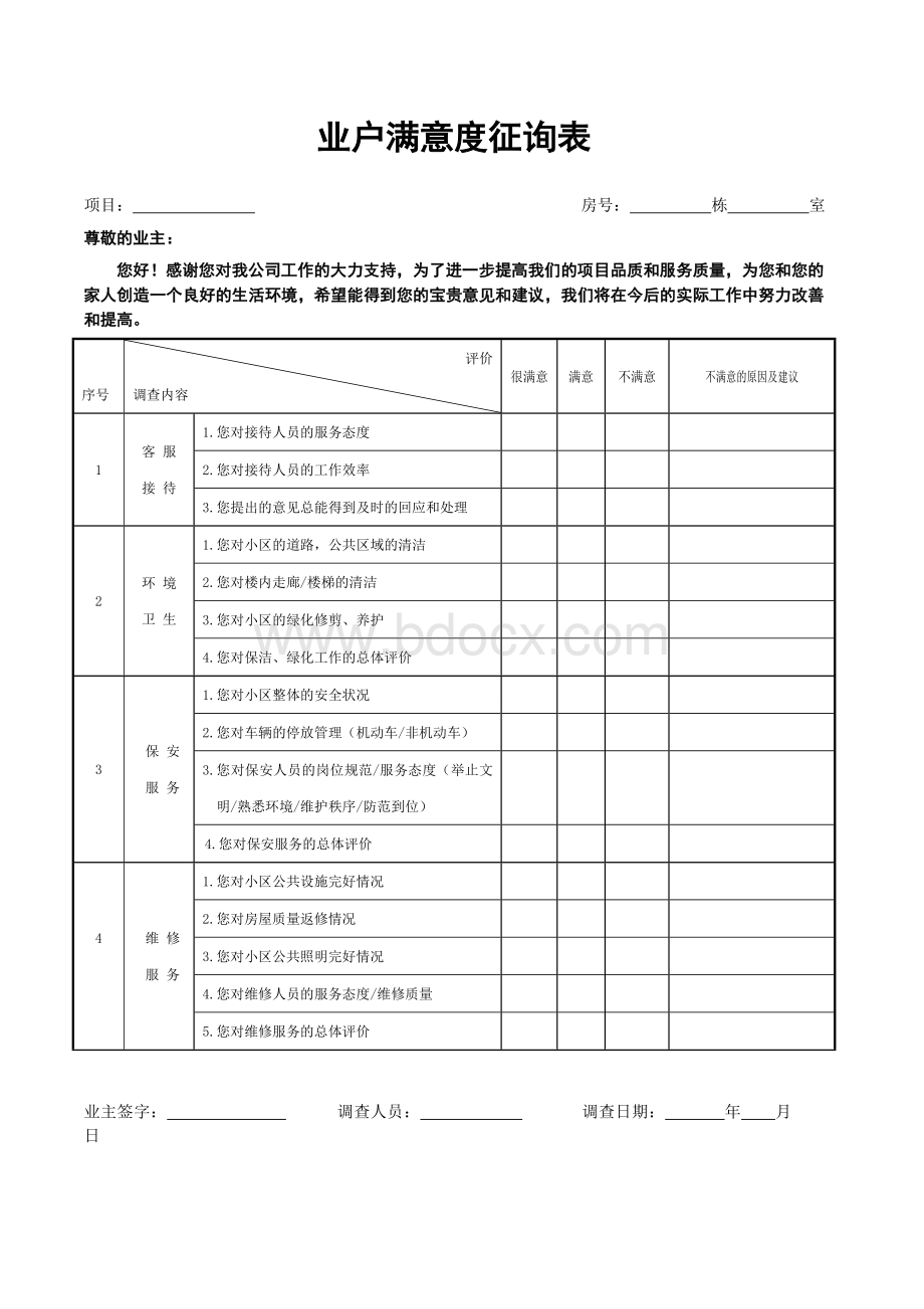 物业公司满意度调查表.doc_第1页