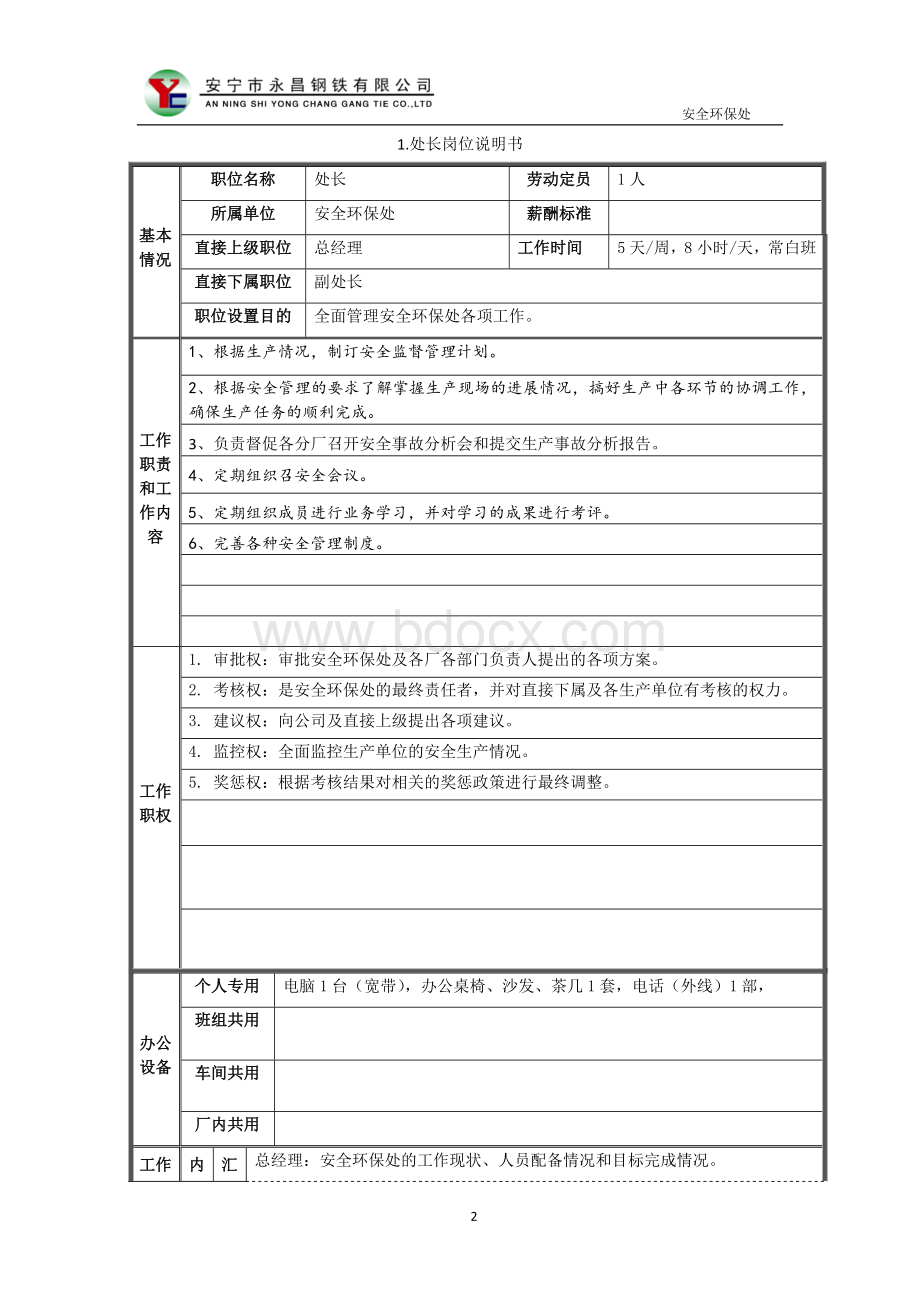 安全环保处岗位说明书.doc_第2页