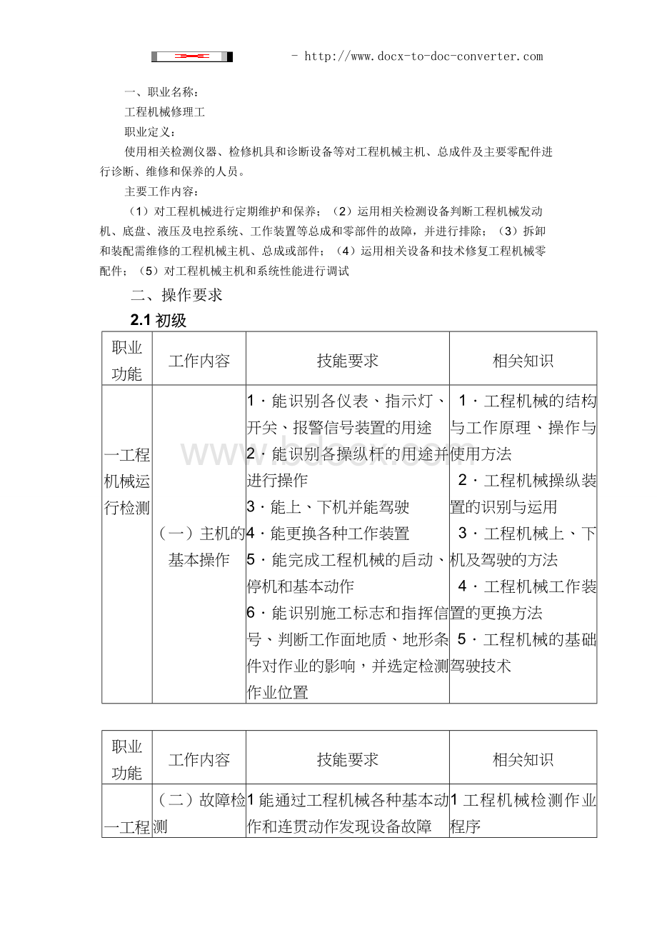 工程机械修理工国家职业标准Word文件下载.doc