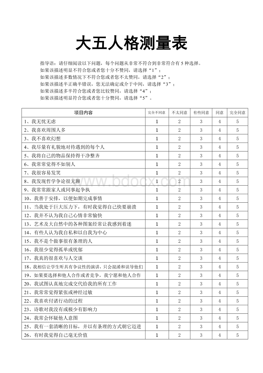 大五人格量表(revised)--计分及解释.doc_第1页