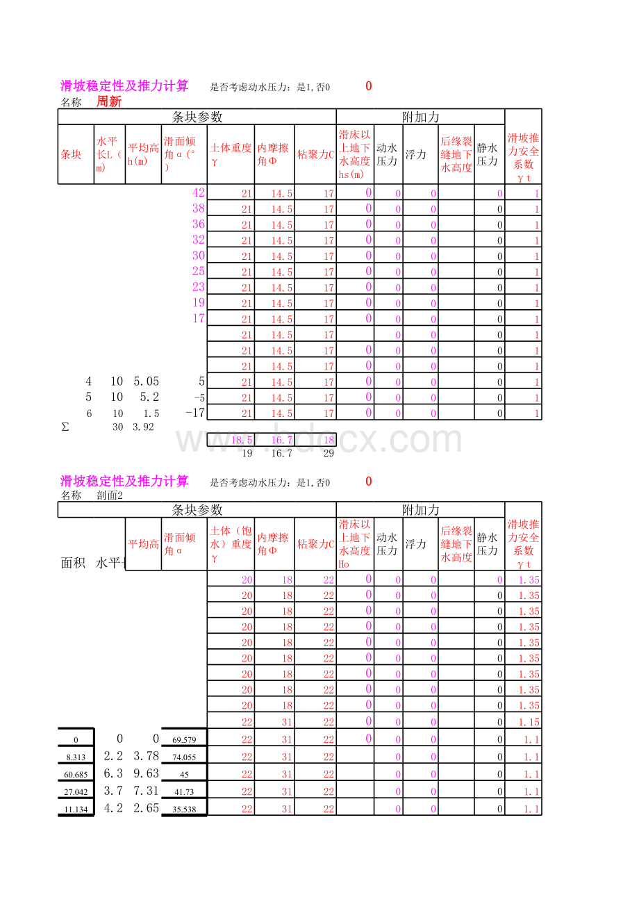 滑坡计算表格.xls_第1页