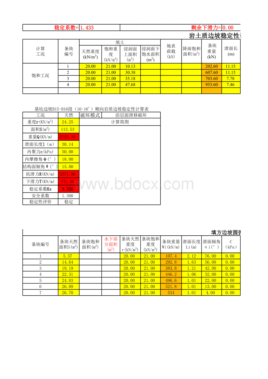 岩质边坡稳定性计算表.xlsx