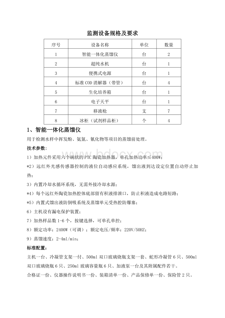 监测设备规格及要求Word格式文档下载.doc