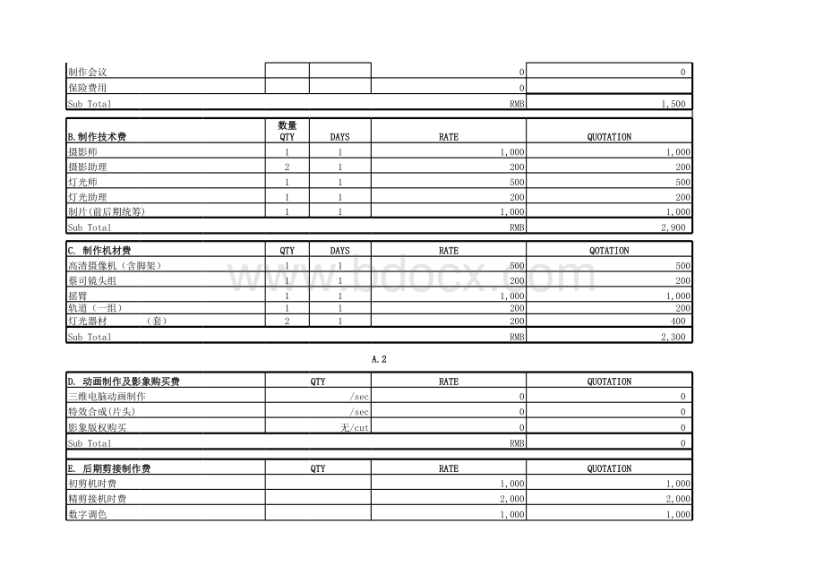 拍摄制作报价单表格文件下载.xls_第2页