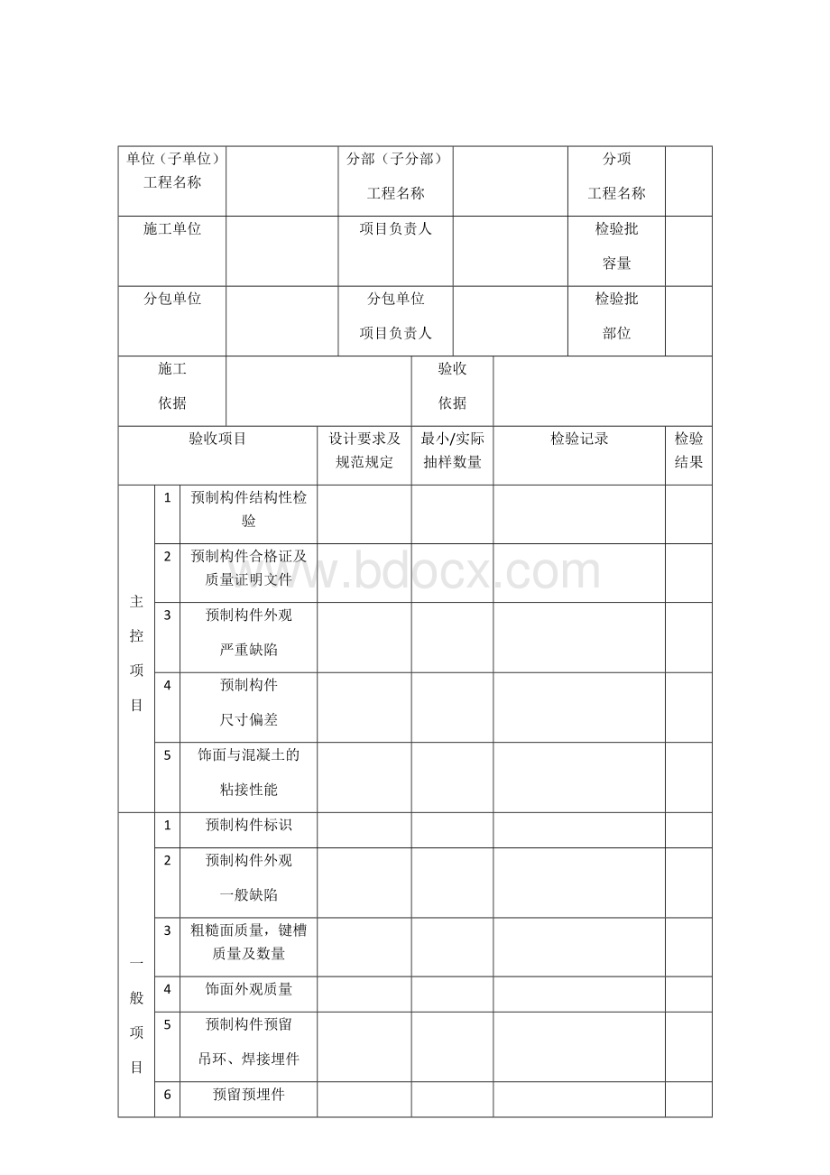 预制构件进场检验批质量验收记录.docx_第1页