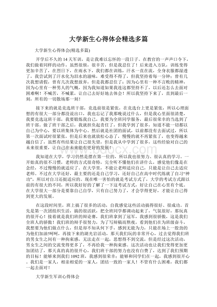 大学新生心得体会精选多篇.docx