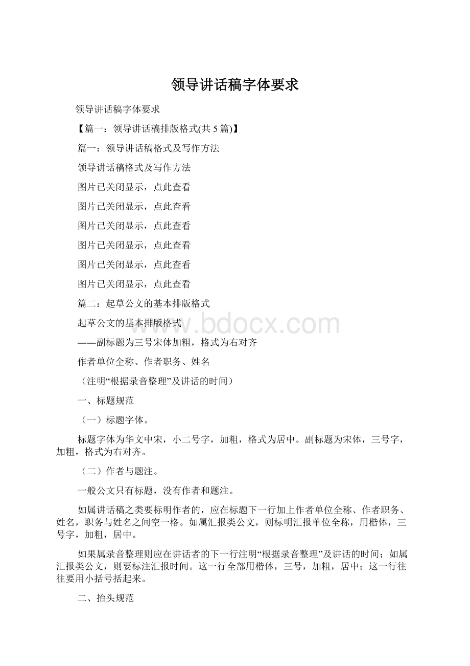 领导讲话稿字体要求Word格式文档下载.docx