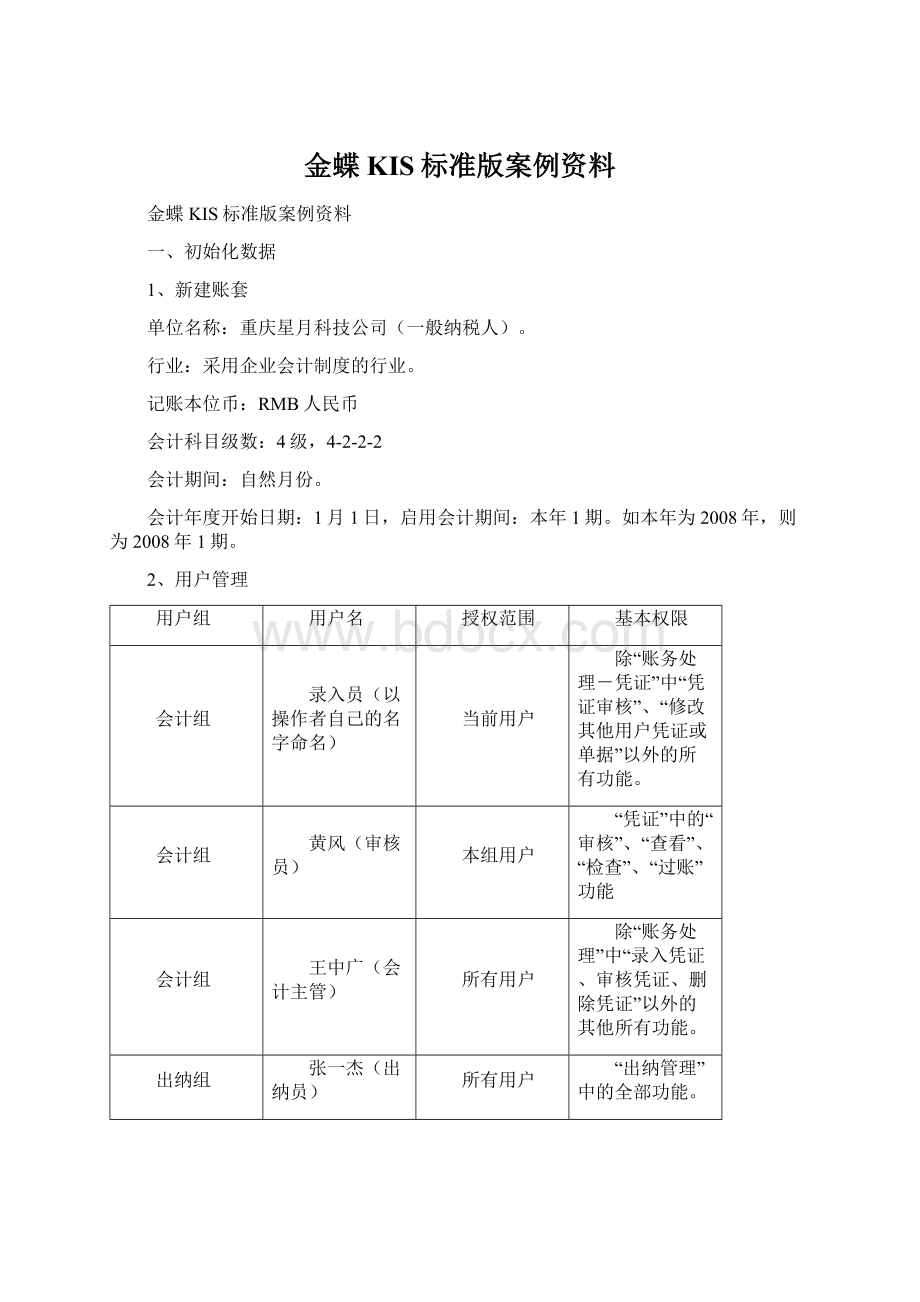 金蝶KIS标准版案例资料Word格式文档下载.docx_第1页