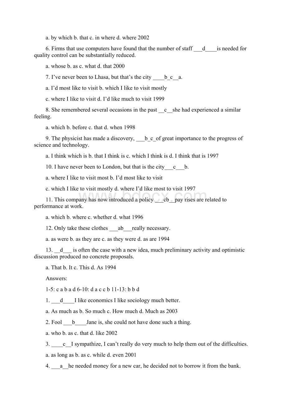 历年专四语法真题总结110409版附答案Word格式文档下载.docx_第2页