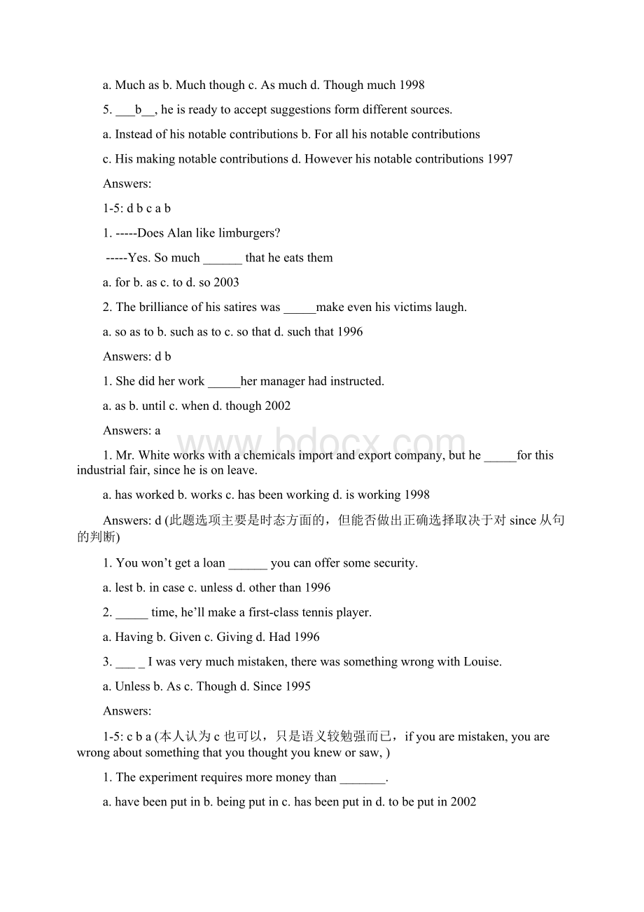 历年专四语法真题总结110409版附答案Word格式文档下载.docx_第3页