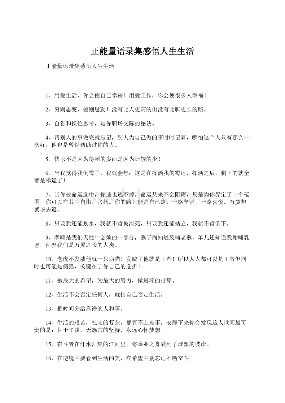 正能量语录集感悟人生生活Word格式文档下载.docx_第1页