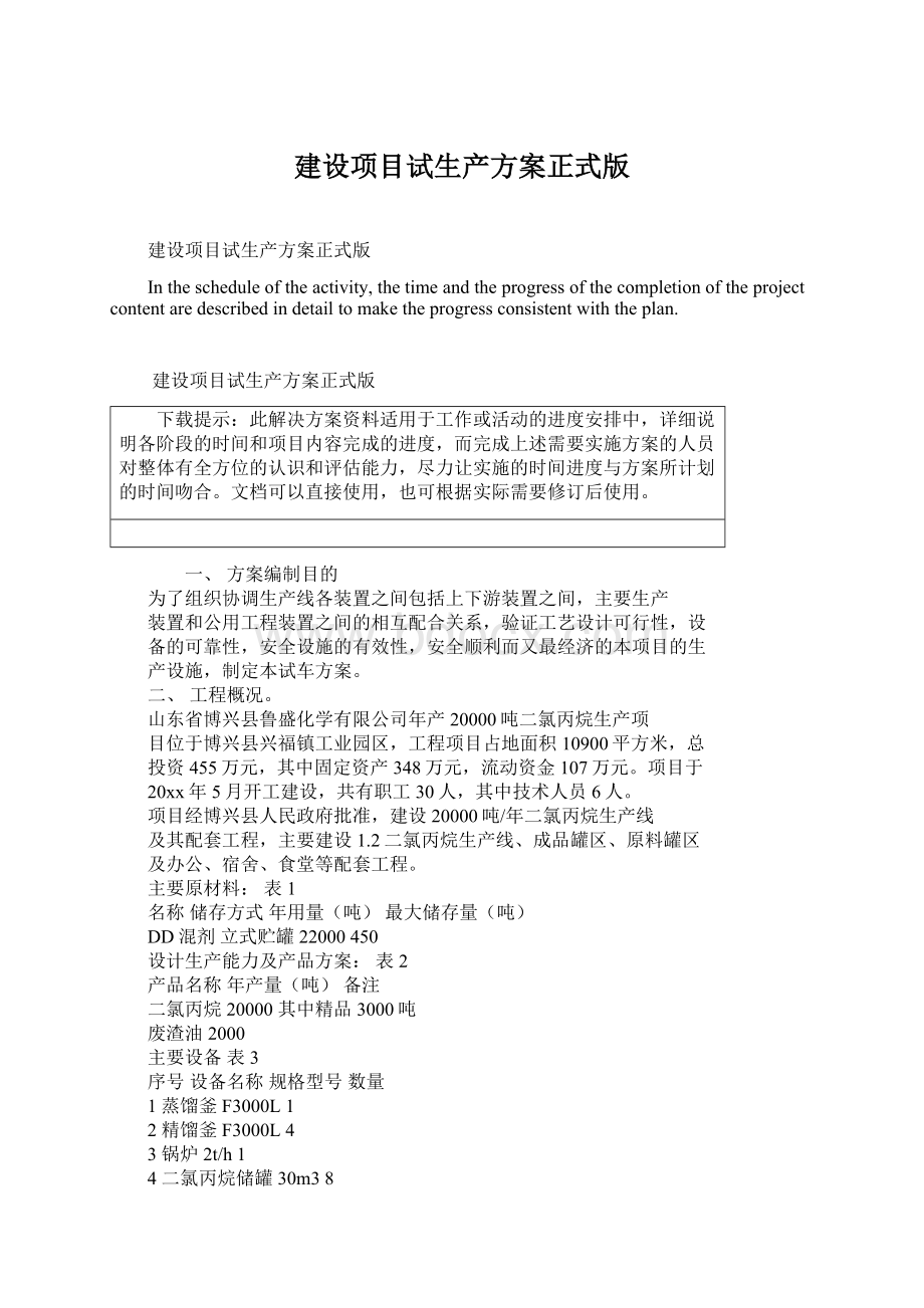 建设项目试生产方案正式版.docx