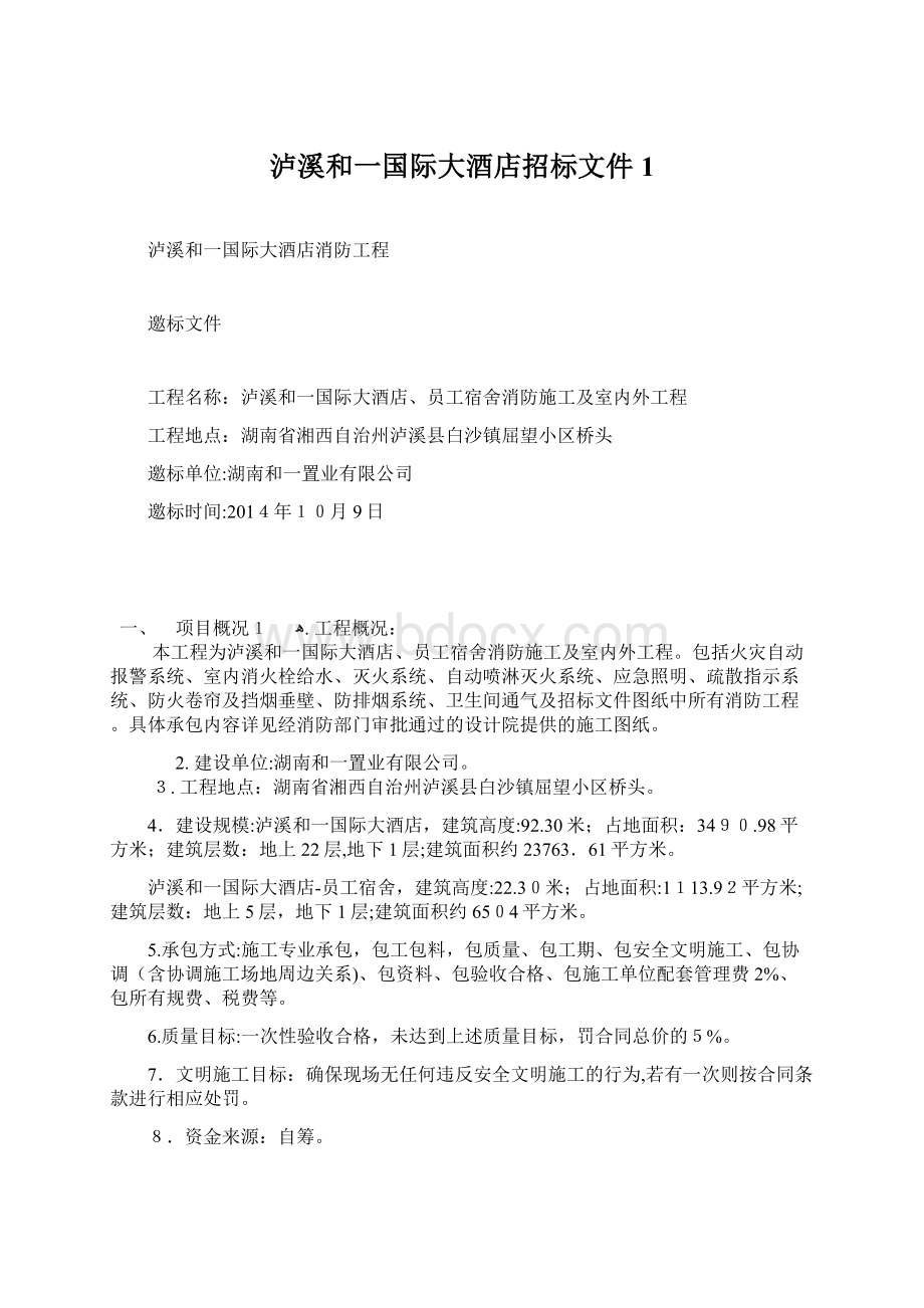 泸溪和一国际大酒店招标文件1.docx