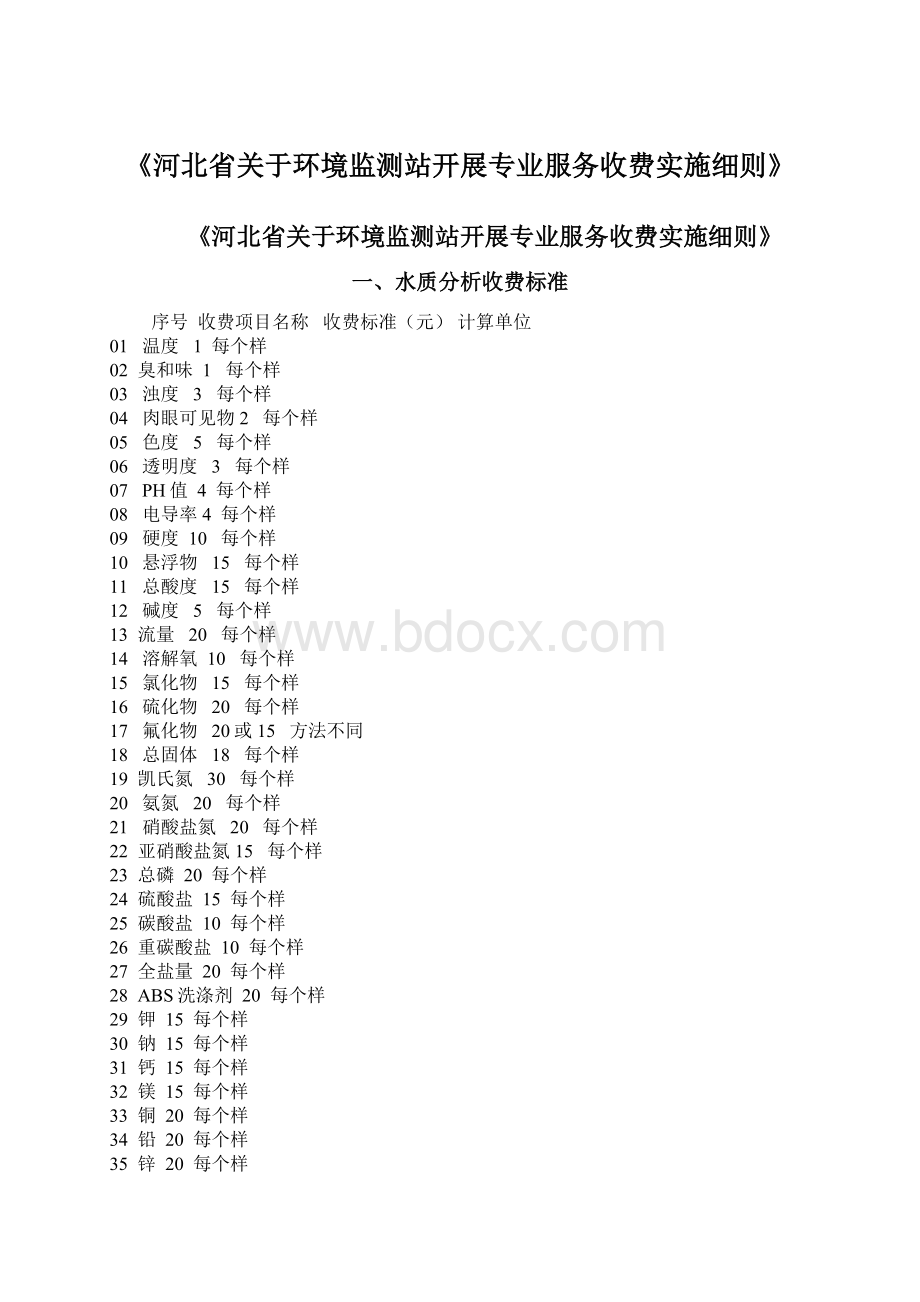 《河北省关于环境监测站开展专业服务收费实施细则》Word格式.docx_第1页