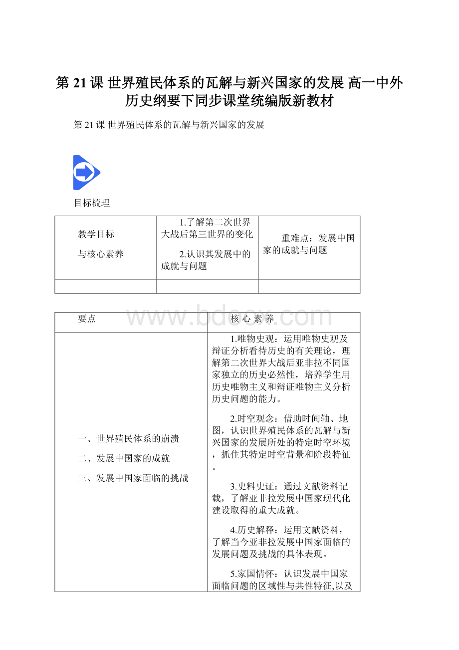 第21课世界殖民体系的瓦解与新兴国家的发展 高一中外历史纲要下同步课堂统编版新教材Word文件下载.docx