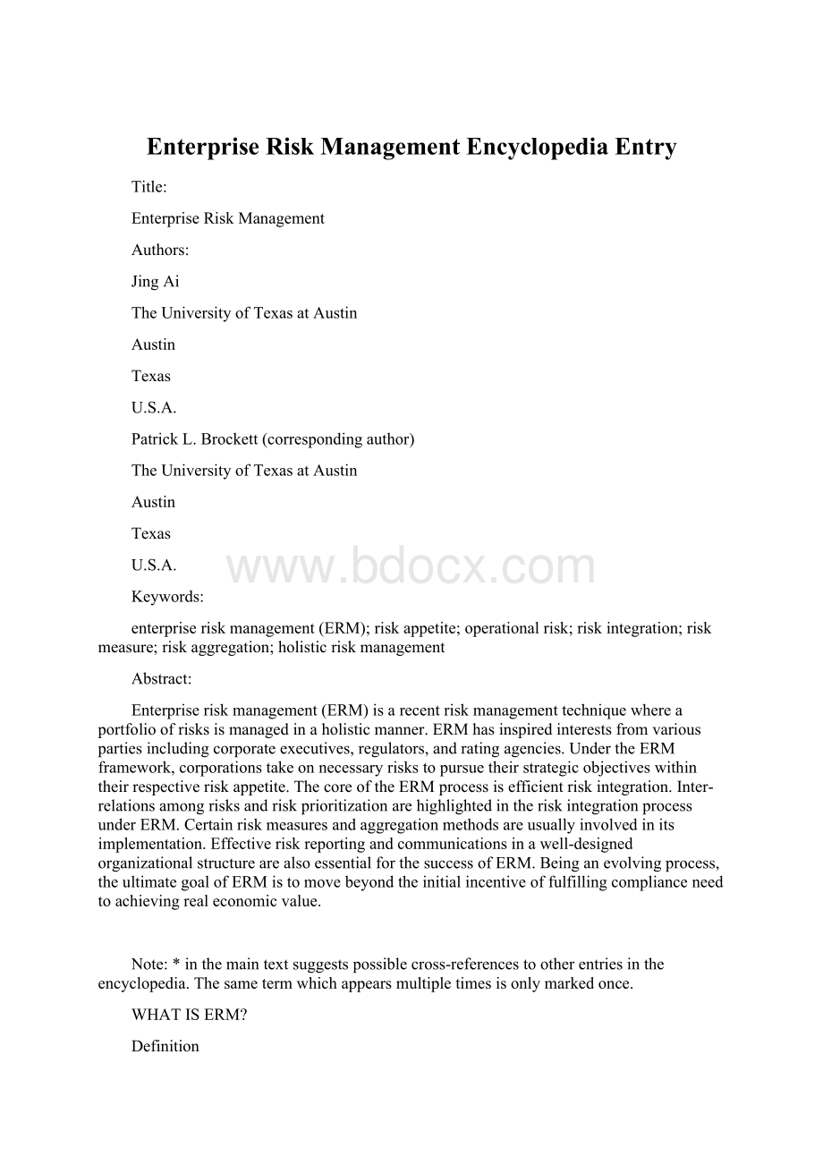 Enterprise Risk Management Encyclopedia Entry.docx