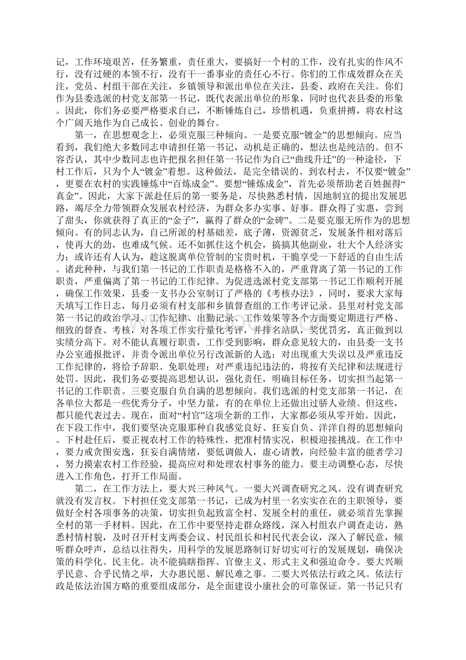 县委书记在全县第一批村党支部第一书记赴任大会上的讲话Word格式文档下载.docx_第3页