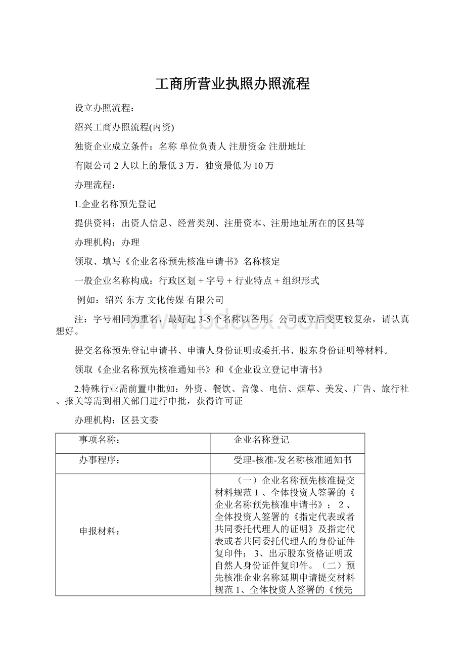 工商所营业执照办照流程Word文档格式.docx