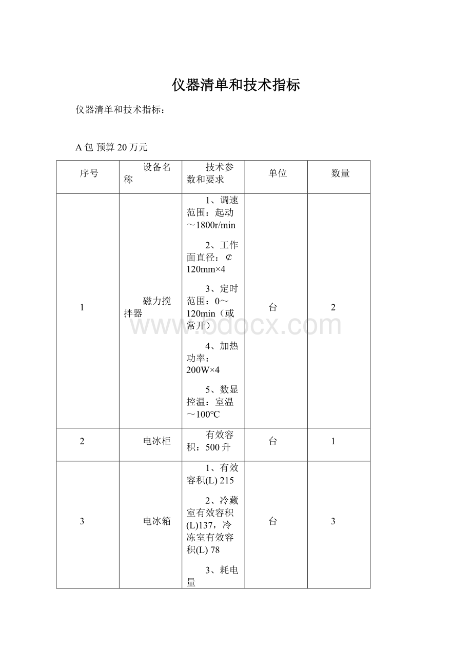 仪器清单和技术指标.docx