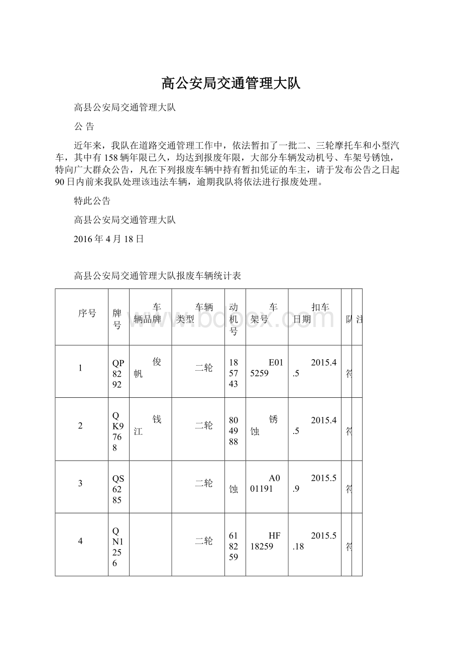 高公安局交通管理大队Word文档下载推荐.docx_第1页