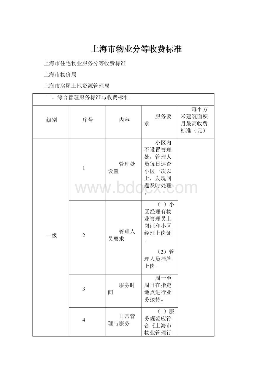 上海市物业分等收费标准Word文档下载推荐.docx_第1页