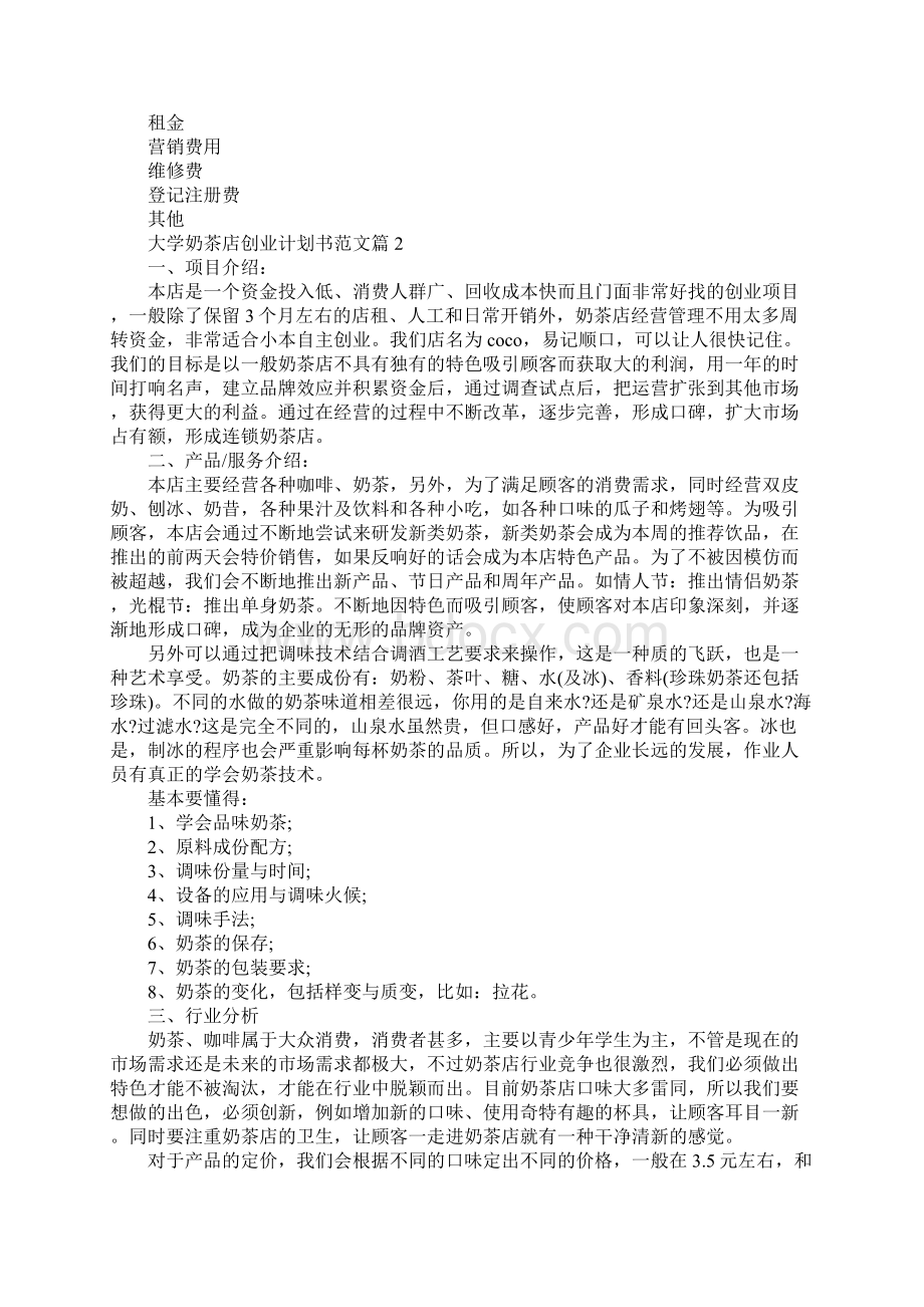 大学奶茶店创业计划书范文Word格式.docx_第3页