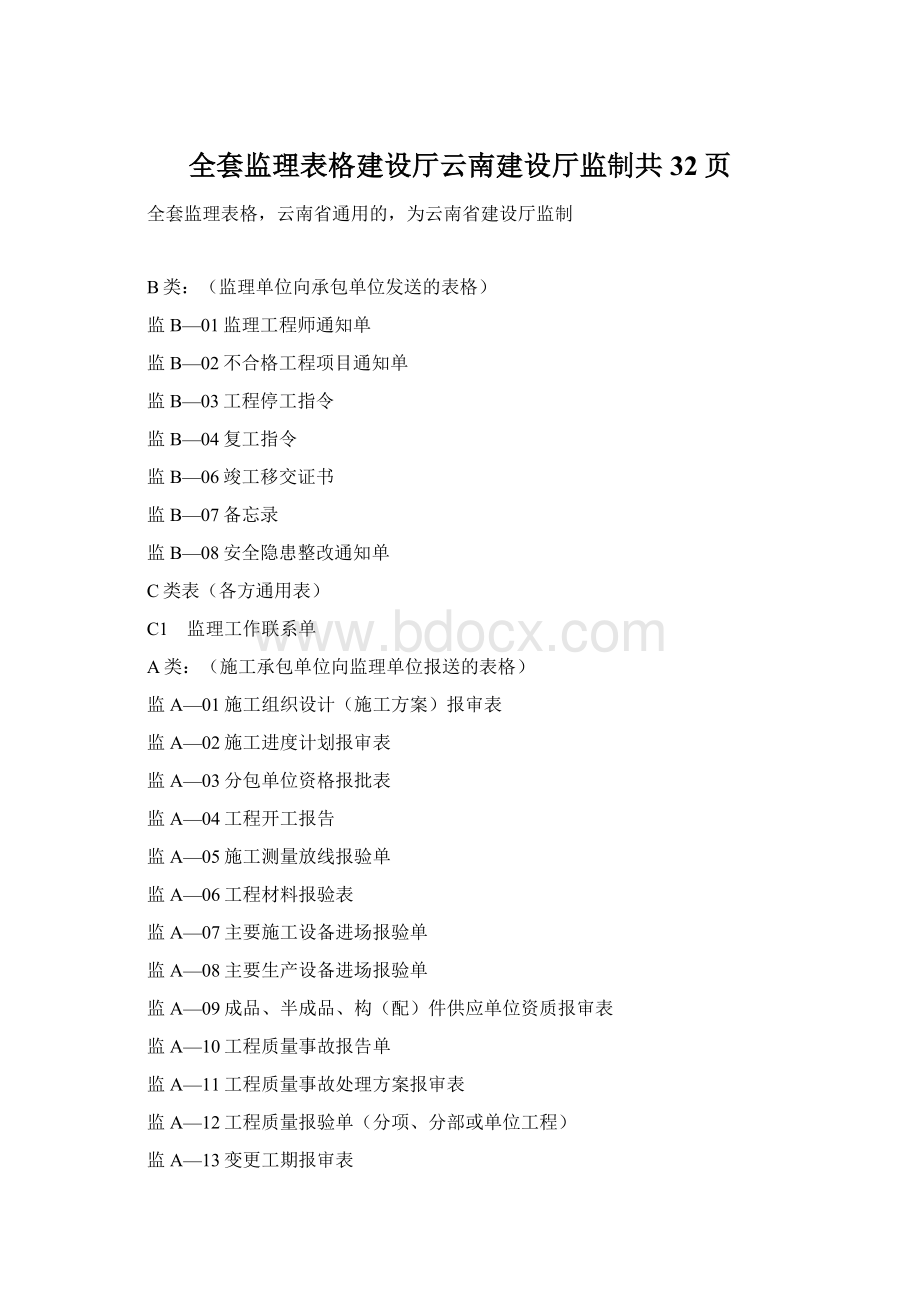 全套监理表格建设厅云南建设厅监制共32页Word下载.docx_第1页