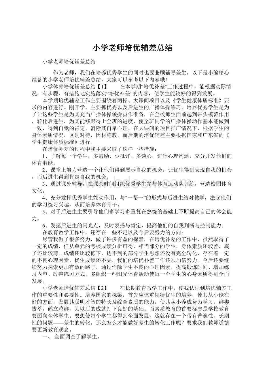 小学老师培优辅差总结.docx