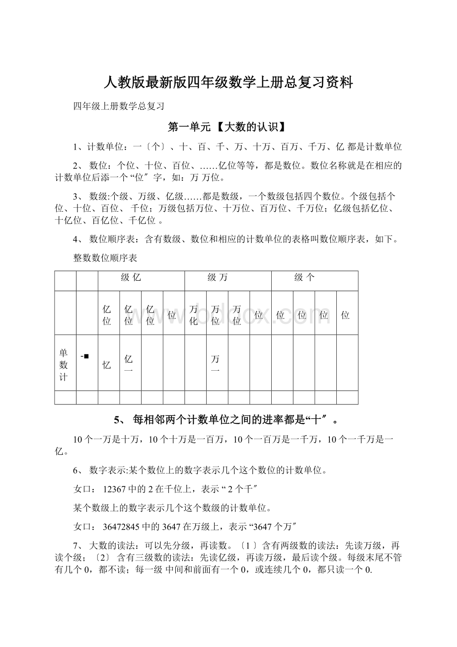 人教版最新版四年级数学上册总复习资料.docx_第1页