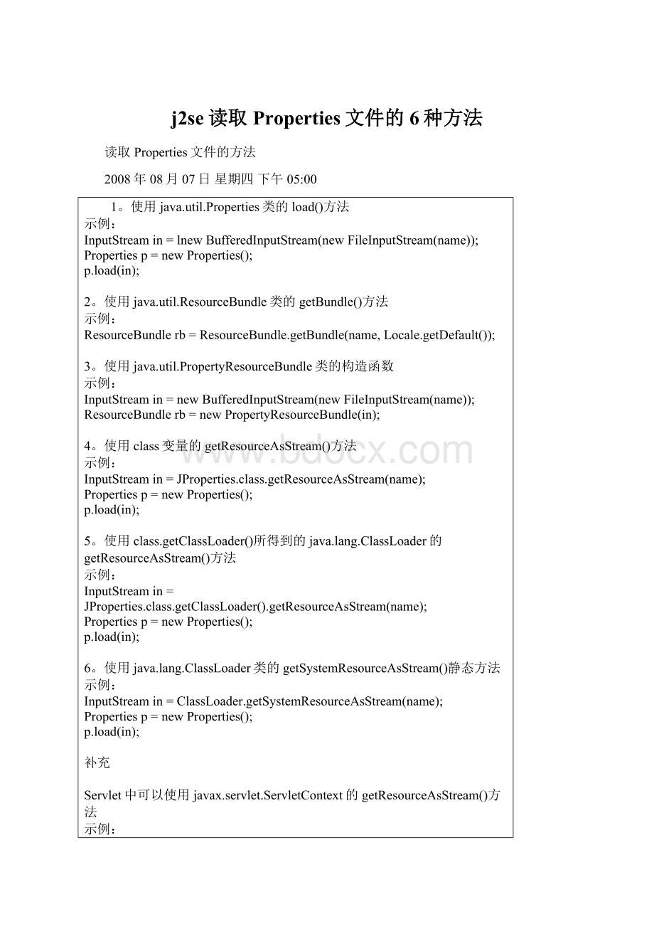 j2se读取Properties文件的6种方法Word下载.docx_第1页