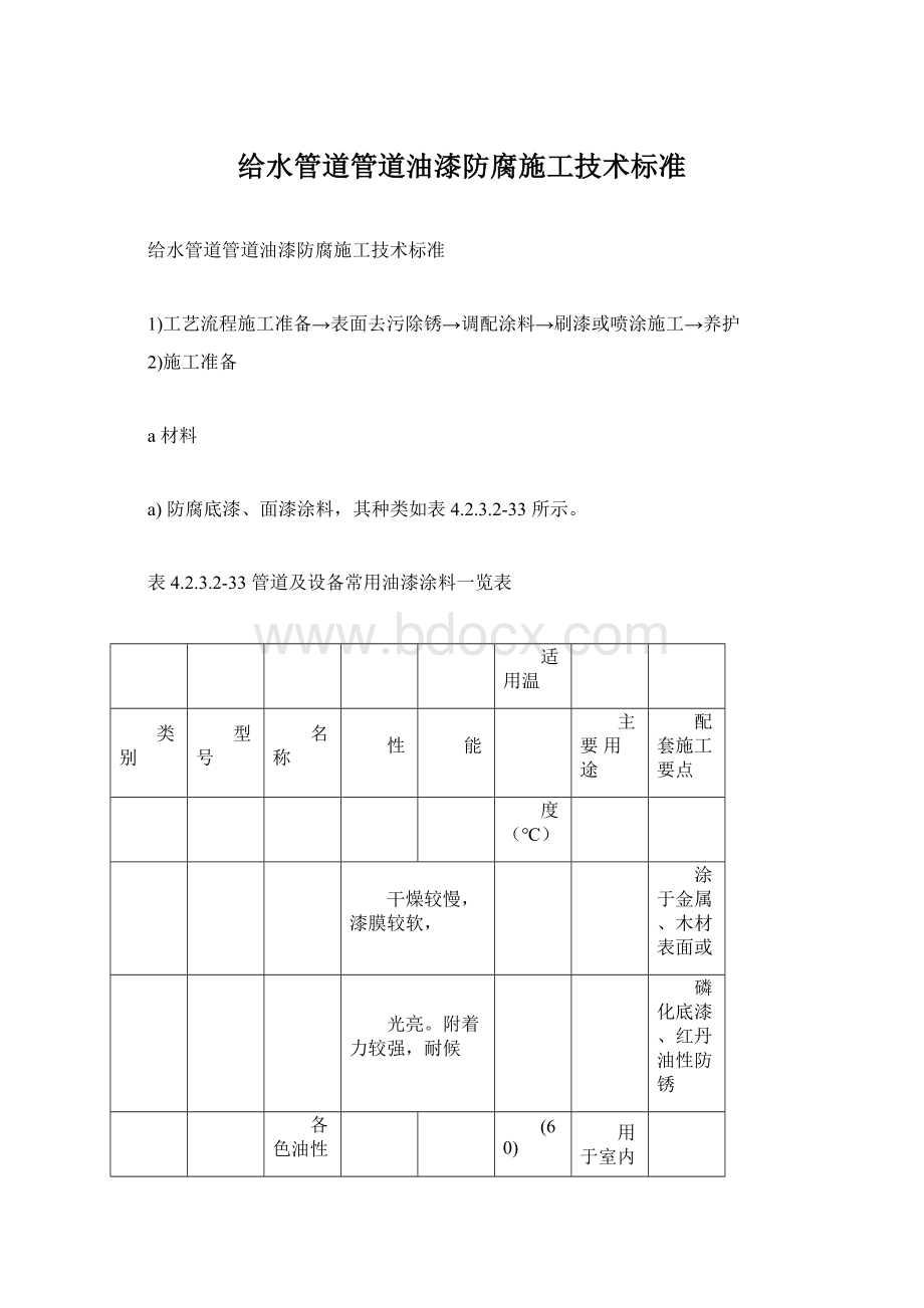 给水管道管道油漆防腐施工技术标准Word下载.docx