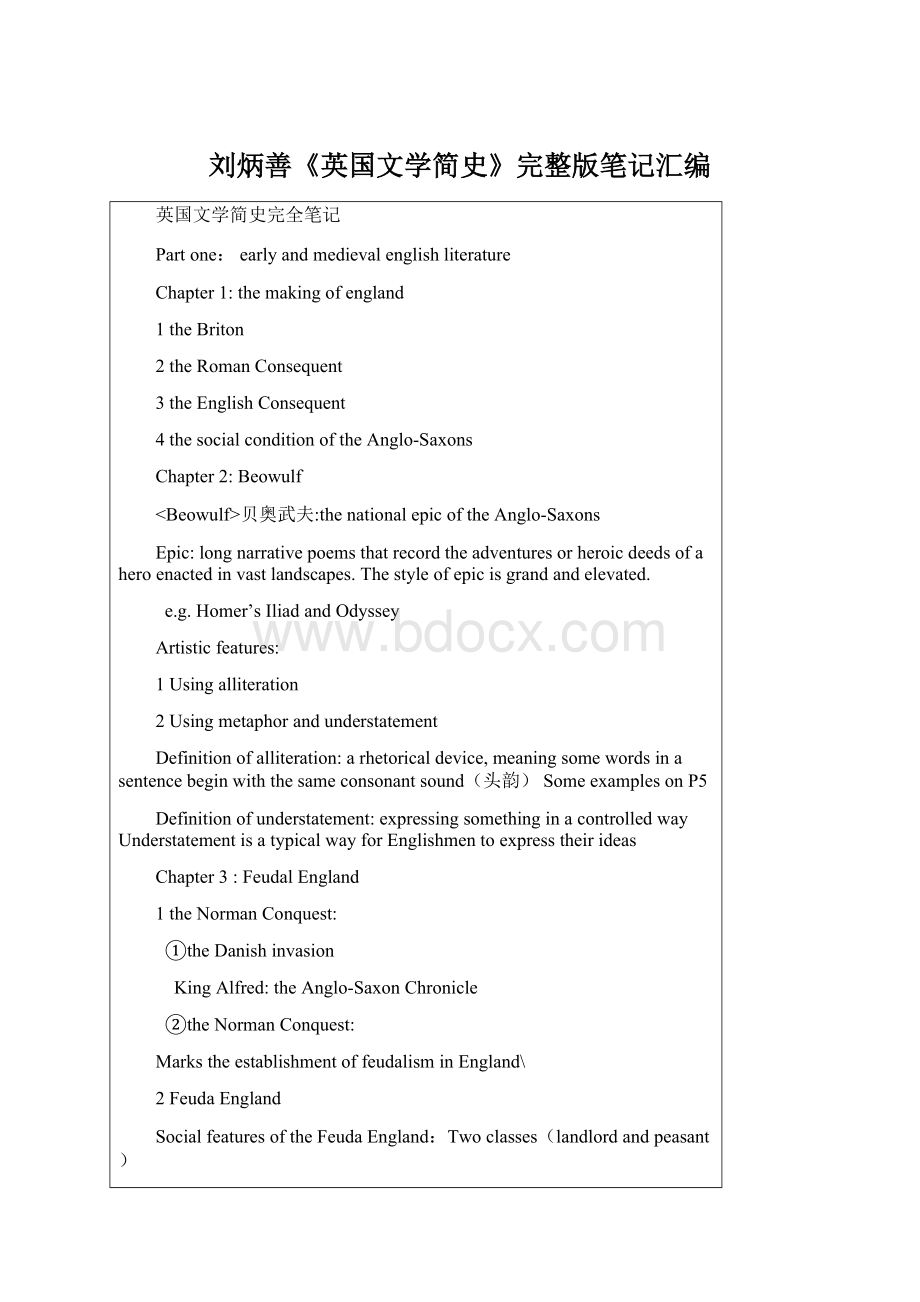 刘炳善《英国文学简史》完整版笔记汇编Word格式.docx_第1页