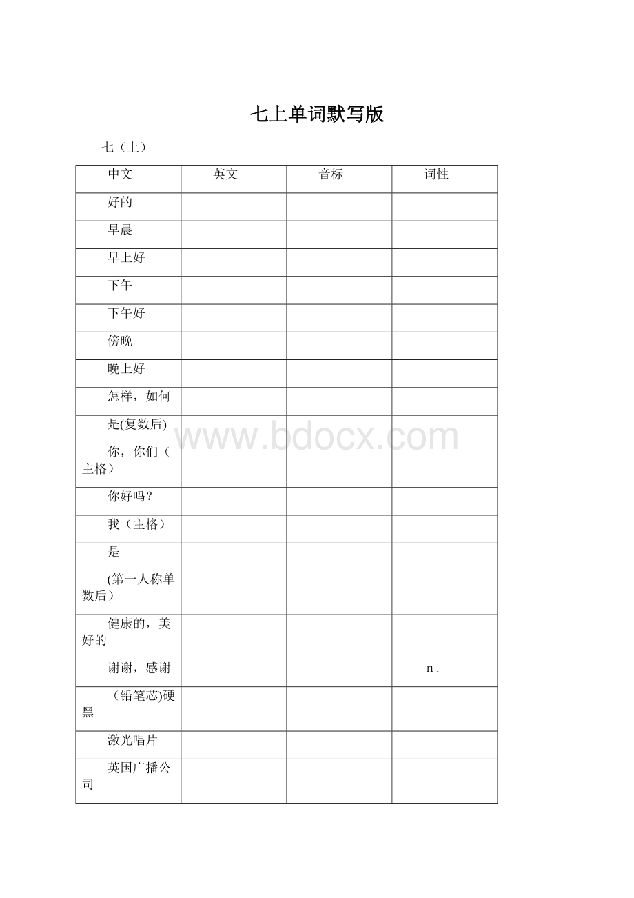 七上单词默写版Word文档下载推荐.docx_第1页