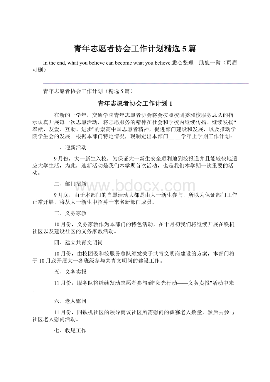 青年志愿者协会工作计划精选5篇.docx_第1页