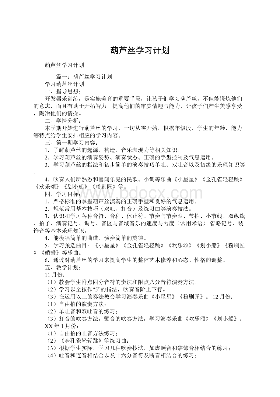 葫芦丝学习计划Word下载.docx