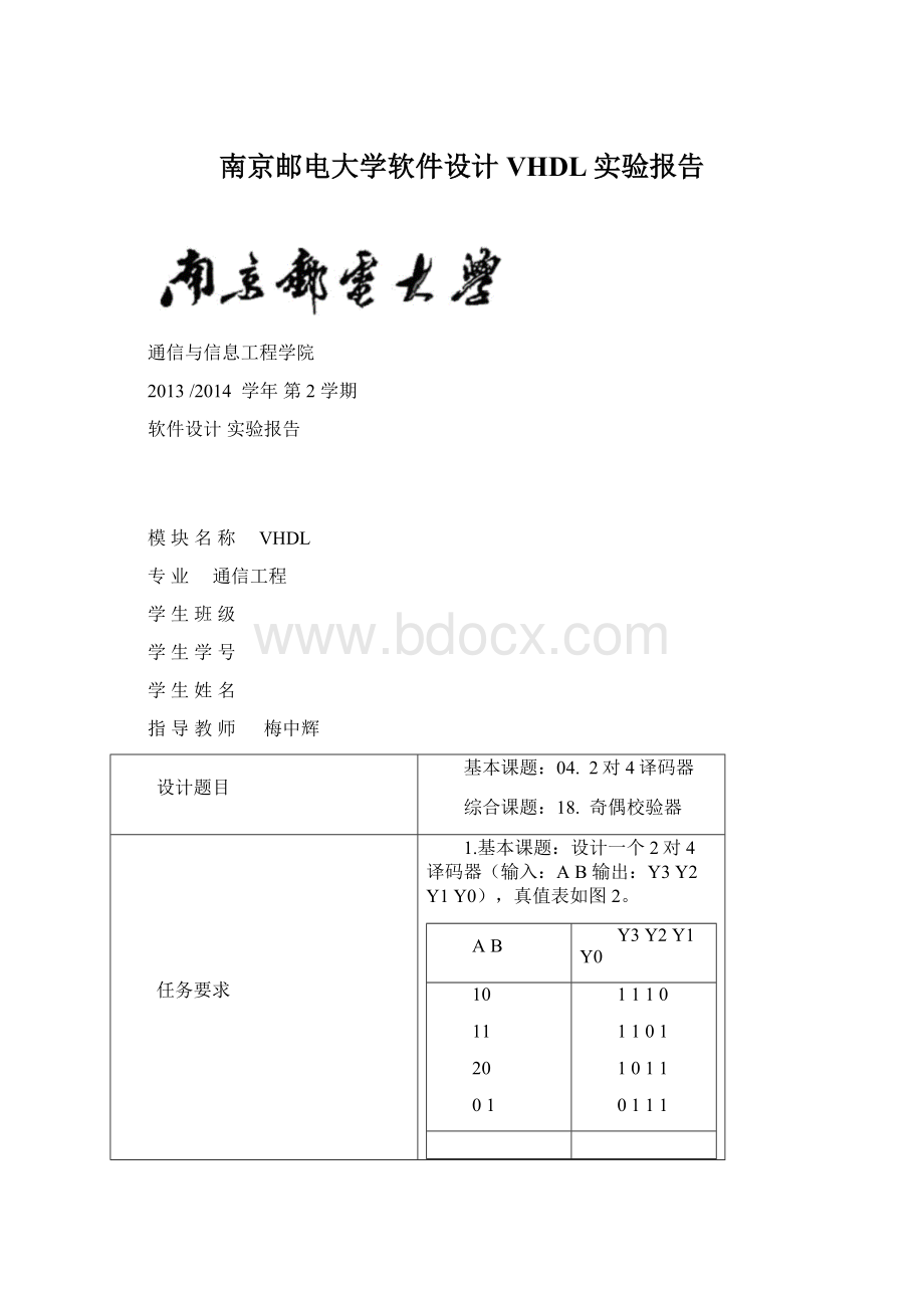 南京邮电大学软件设计VHDL实验报告.docx