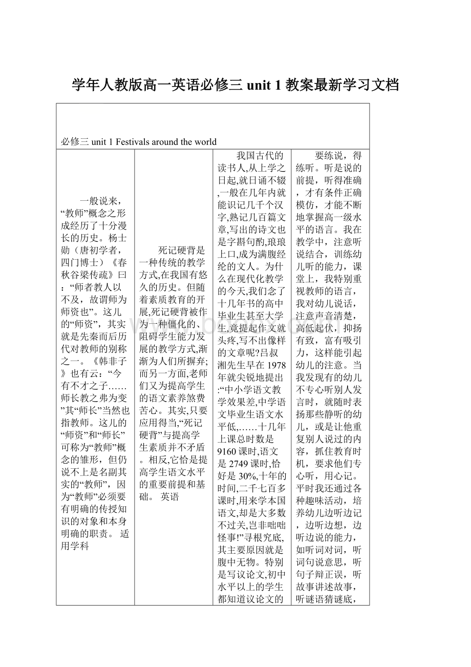 学年人教版高一英语必修三unit 1 教案最新学习文档.docx