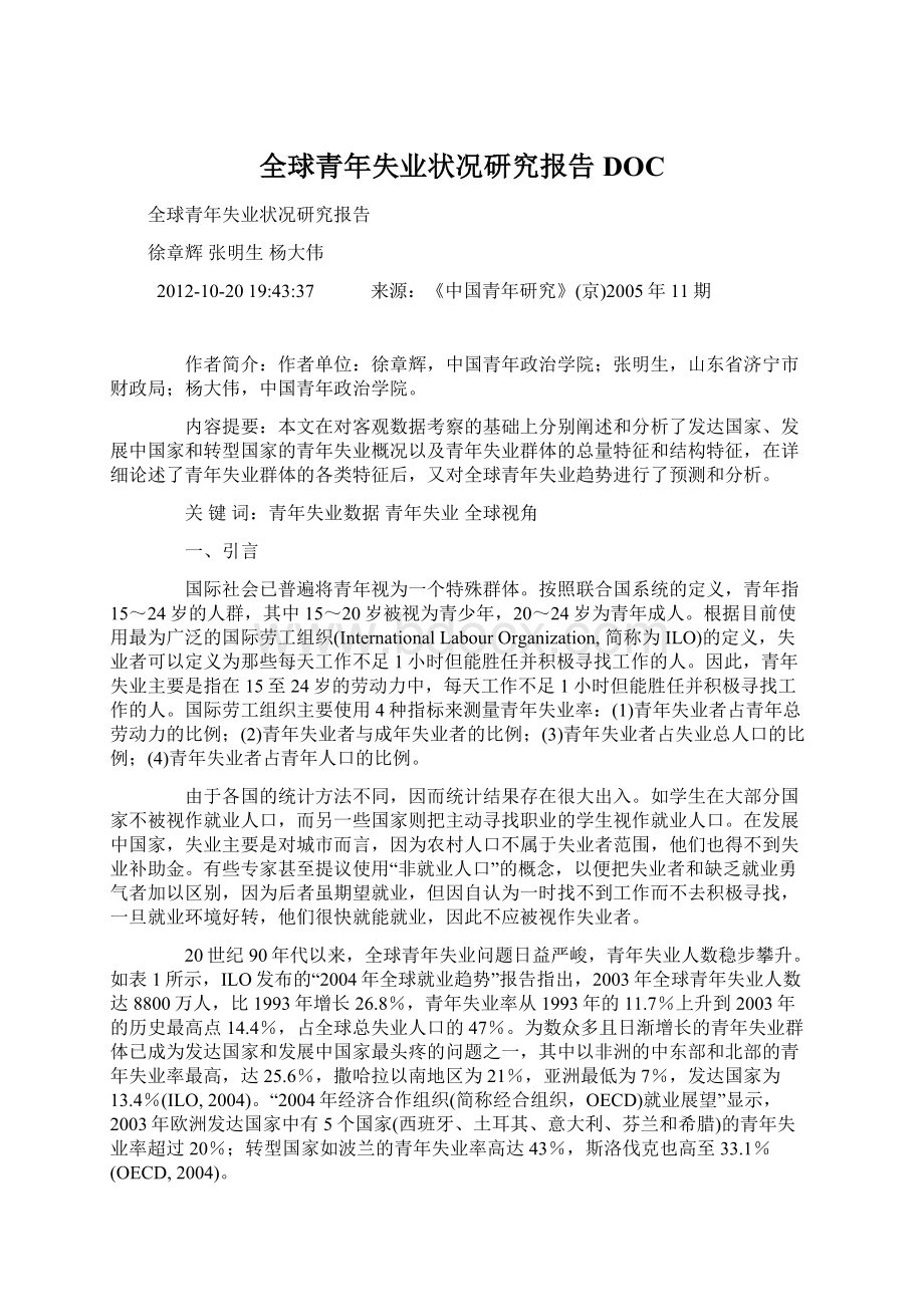 全球青年失业状况研究报告DOCWord文件下载.docx