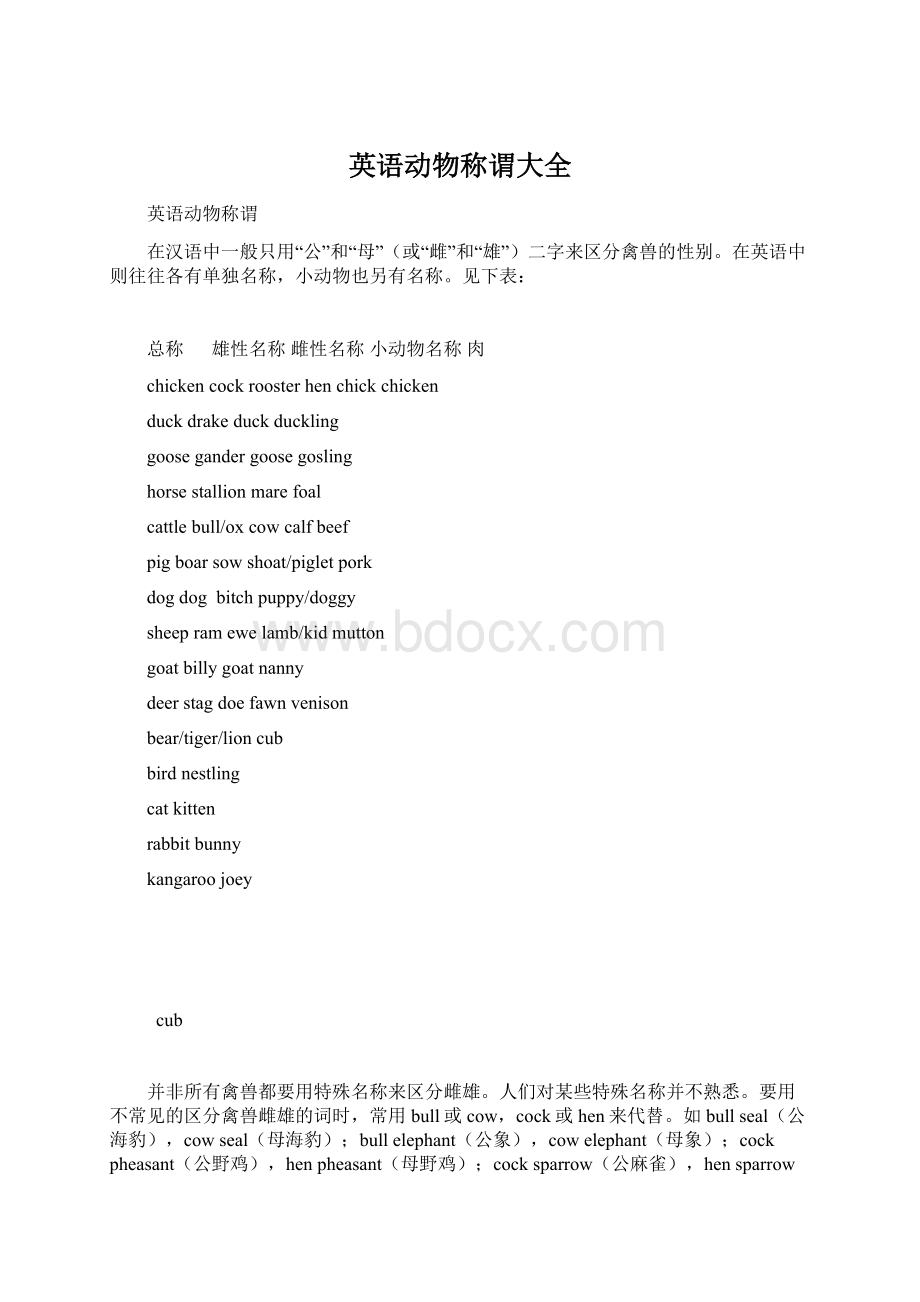 英语动物称谓大全Word格式文档下载.docx_第1页