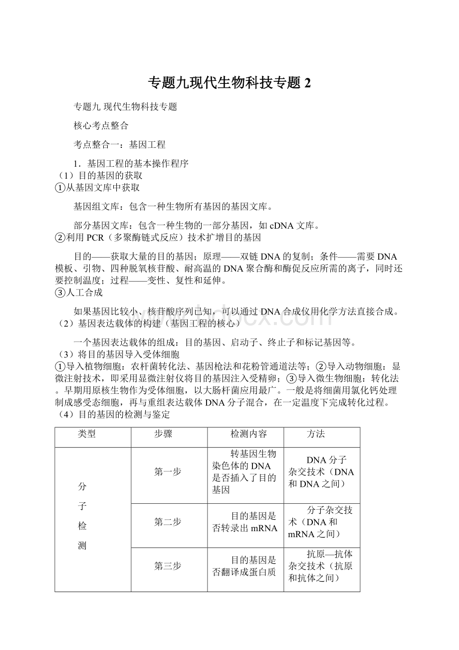 专题九现代生物科技专题 2.docx_第1页